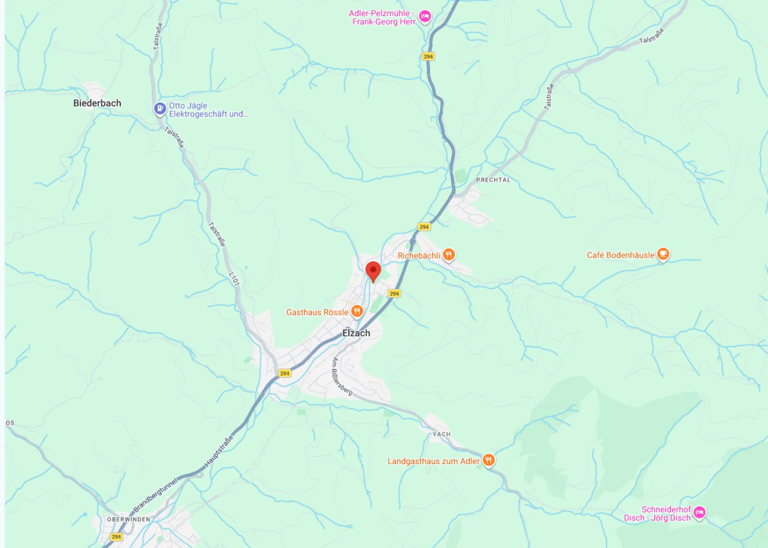 Kartenausschnitt von Elzach mit Pin an der Schwimmbadstraße 4